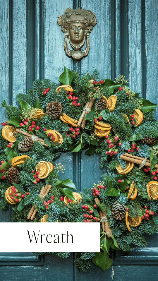Christmas wreath behind the front door Christmas wreath