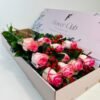 pink roses in a box