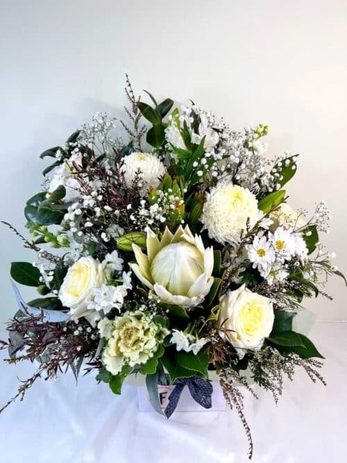 large white flower box arrangement