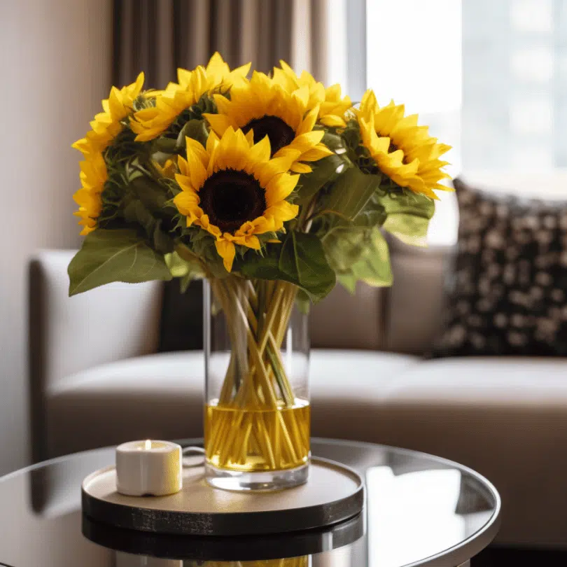 bunch of sunflowers in a living room